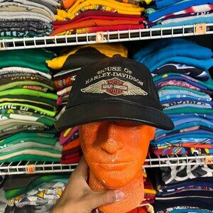 Leather Harley Davidson anchorage Alaska strap back hat black biker